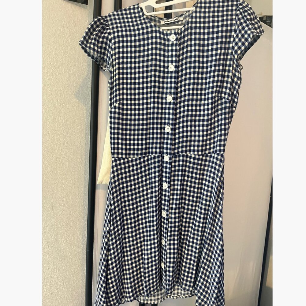 Reformation Navy and White Gingham Button-Front Mini Dress - Picture 6 of 6